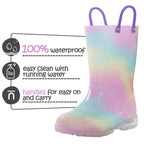 K KomForme Toddler Light Up Rain Boots Patterns and Glitter Rain Boots for Girls Boys with Handles,Aurora Gradient,10