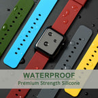 WOCCI 14mm Silicone Watch Band, Quick Release Rubber Replacement Strap with Black Stainless Steel Buckle (Christmas Red)