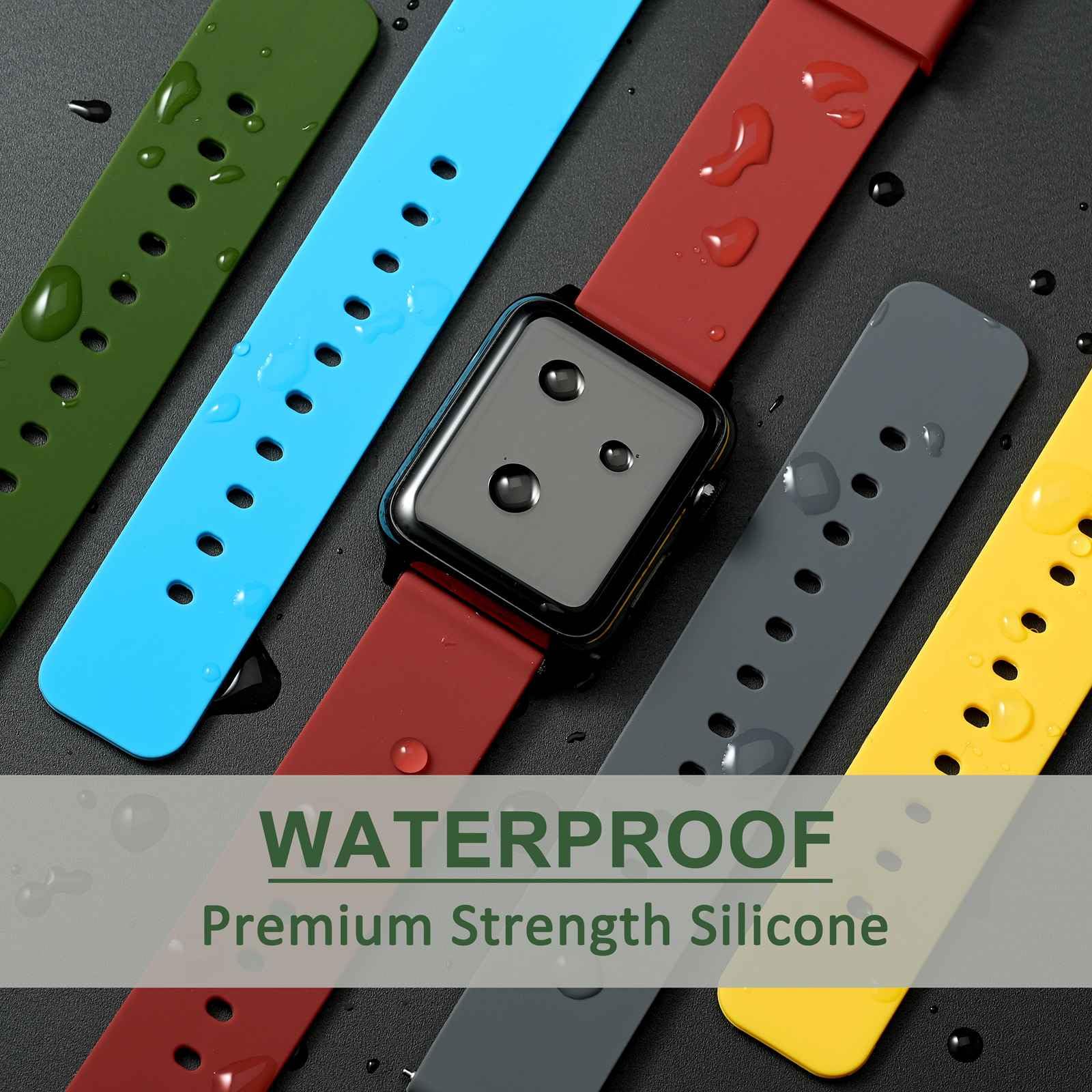 WOCCI 24mm Silicone Watch Band, Quick Release Rubber Replacement Strap with Black Stainless Steel Buckle (Christmas Red)