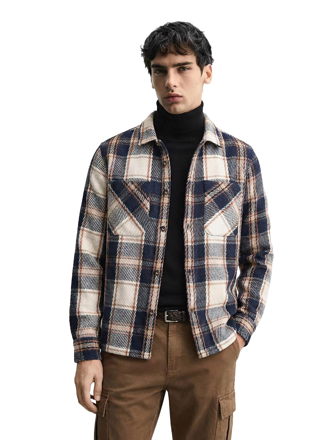 The Indian Garage Co Mens Regular Fit Cutaway Collar Long Sleeves Checkered Sweater
