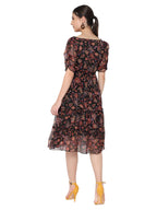 Avanova Chiffon Black Boat Neck Knee Length Western Dresses For Women