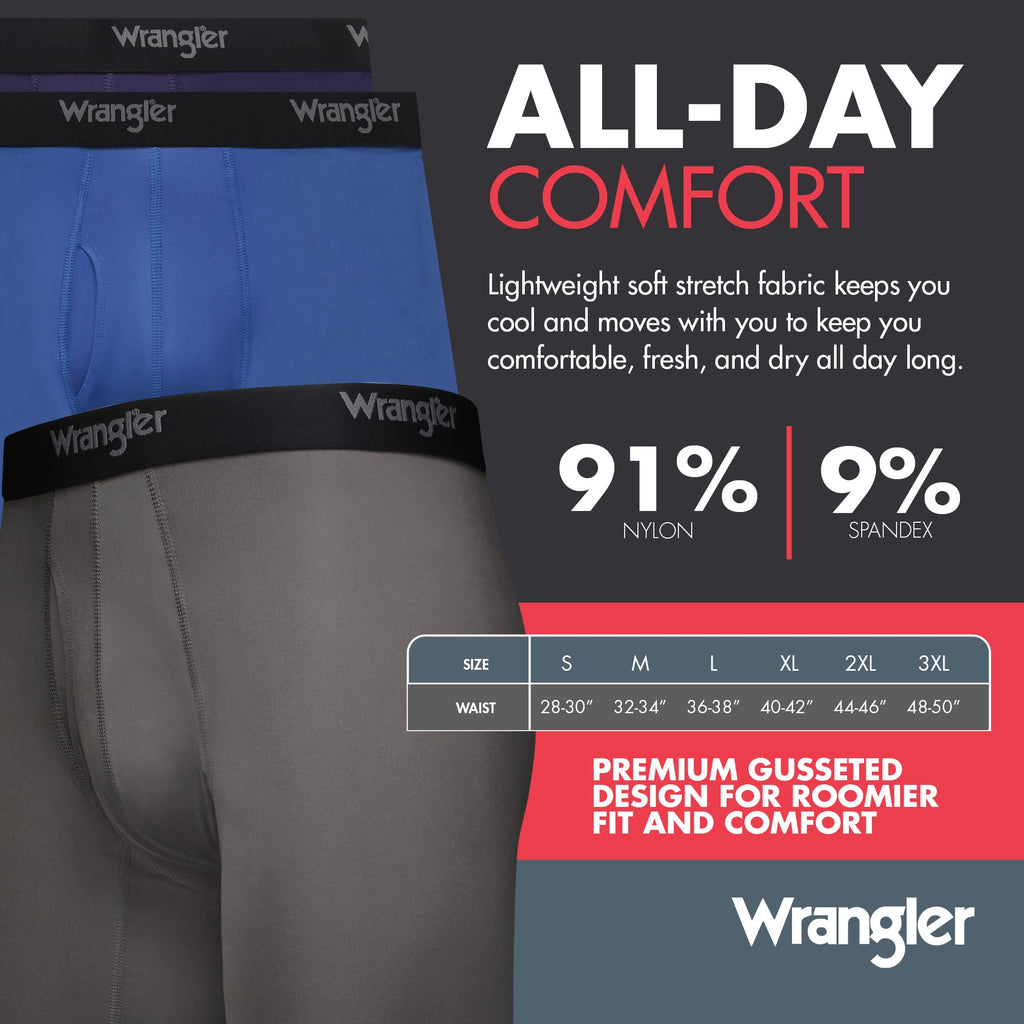 Wrangler - Mens Cooling Boxer Briefs - Mens Boxer Brief Underwear 6 Inseam for Men Pack of 6 | Comfort Stretch Boxer Briefs for