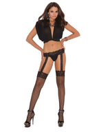 Elegant Moments EM-1860, Diamond net Thigh hi w/Attached Garterbelt, Also in Plus Size Q/S Black