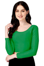 Shiv Textiles Round Neck Dobby Cotton Lycra Stretchable Elbow Sleeve Readymade Saree Blouse For Women Stylish (Greenfree Size Fu