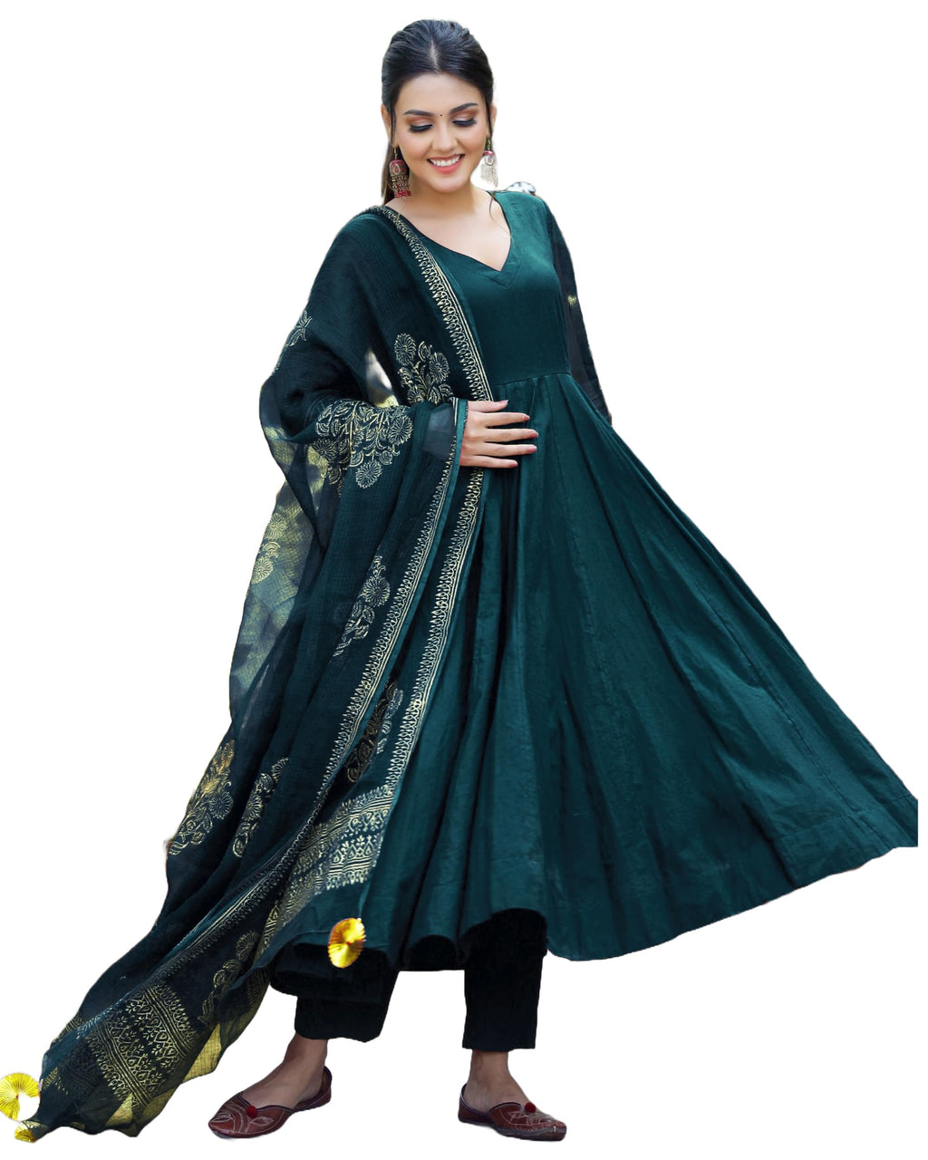 ANNI DESIGNER Womens Rayon Blend Solid Anarkali Kurta with Pant & Dupatta (Magic-KEROSIN_XXL_Dark Blue_XX-Large)