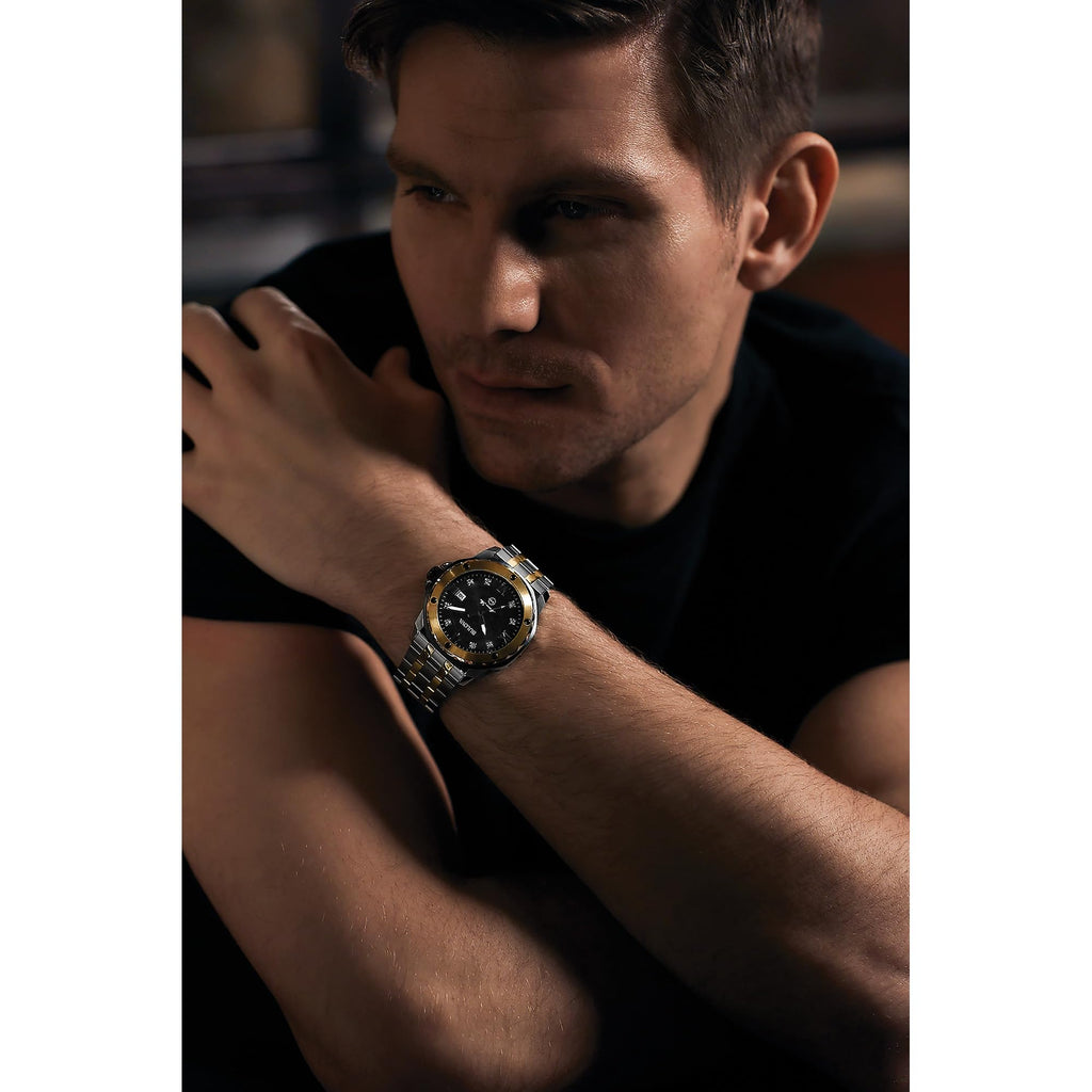 Bulova Men's Marine Star 'Series A' Two-Tone Stainless Steel Watch, Black Dial, 3 Hand Model: 98D175