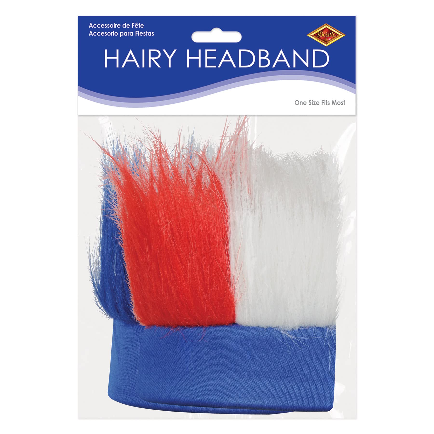 Beistle Patriotic Hairy Headband, Red/White/Blue Hat & Fun Costume Accessory, USA Headdress & Hairy Sweatband for 4th of July &