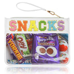 Burskit Snack Bag Clear Chenille Varsity Letter Zipper Pouch for Travel Nylon Clear Cosmetic Bag Makeup Travel Bag for Women (Wh