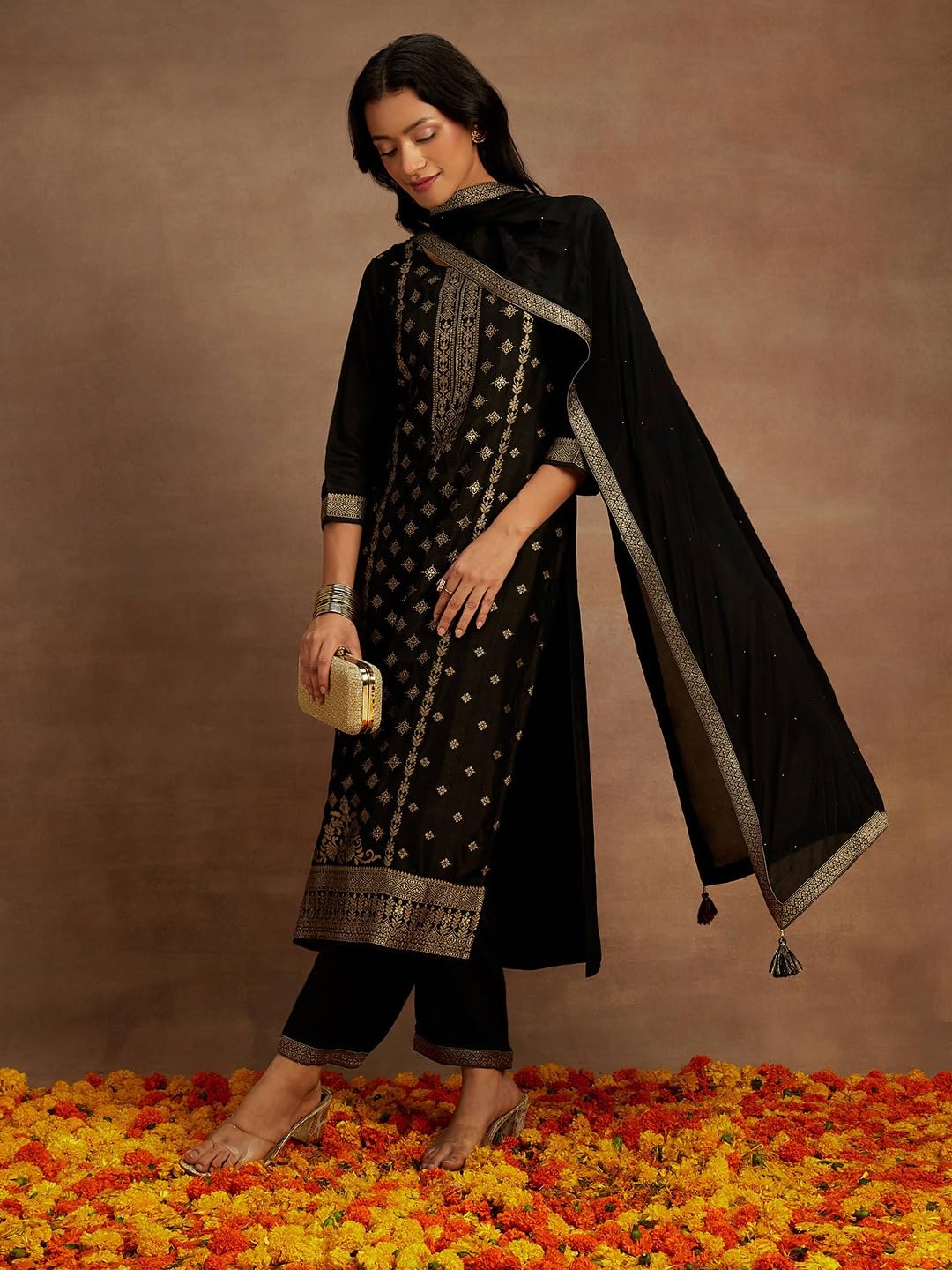 Libas WomenS Silk Blend Kurta Sets (48030_Black