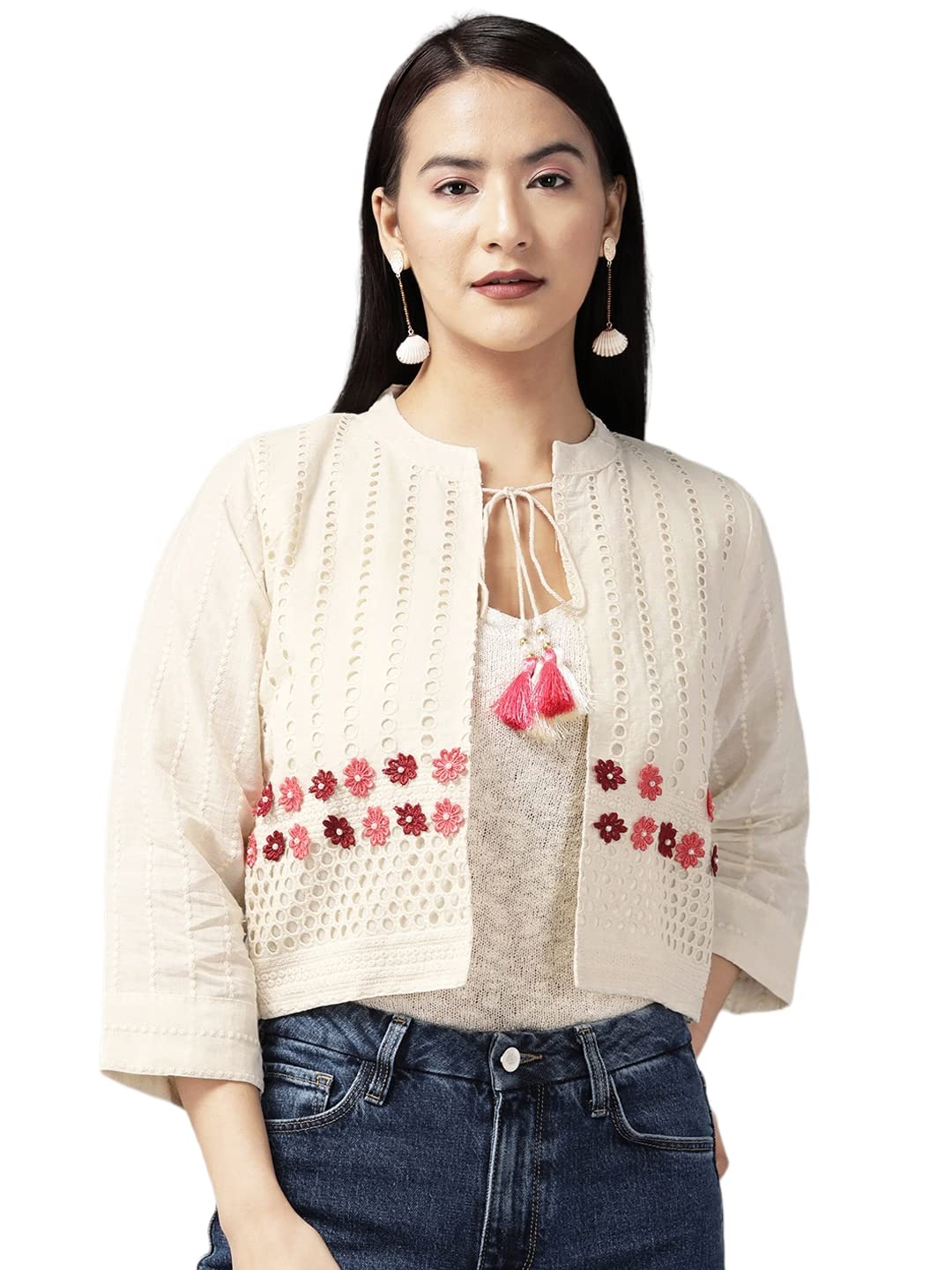 Aarika Womens Cotton Classic Shrug Sweater (JK-W-AK-510_Cream
