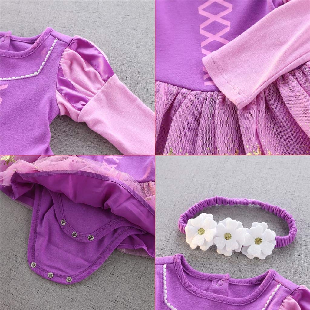 Dressy Daisy Baby Girls Princess Onesie Costume Romper Bodysuit Halloween Birthday Dress Up with Headband Purple