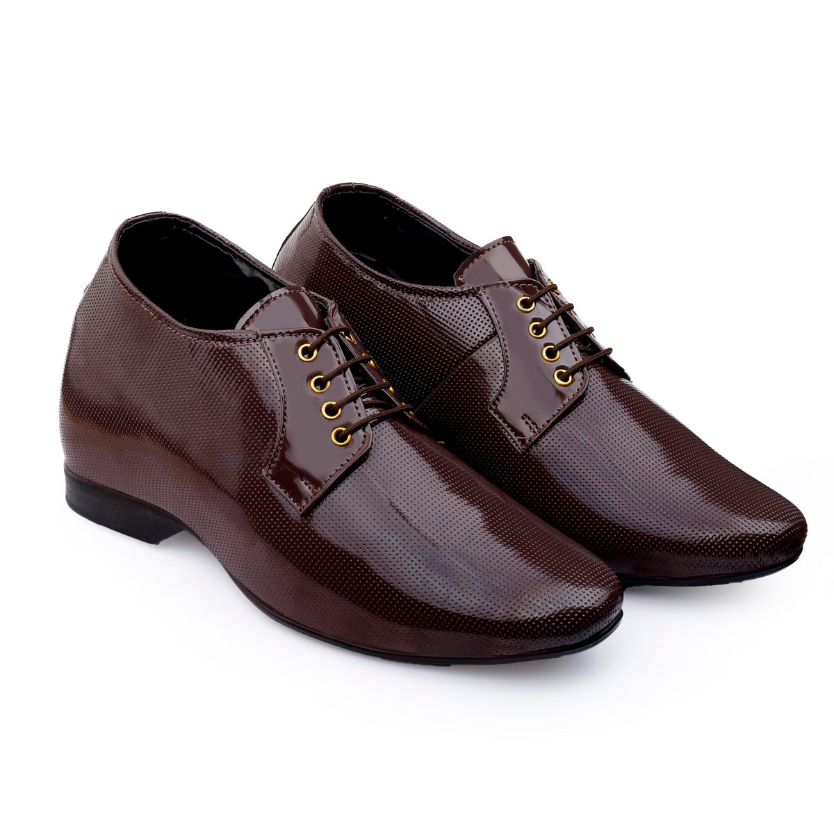 BXXY Mens 3.5 Inch Hidden Height Increasing Faux Leather Material, Brown Casual Formal Laceup Derby Shoe. 6 UK 6