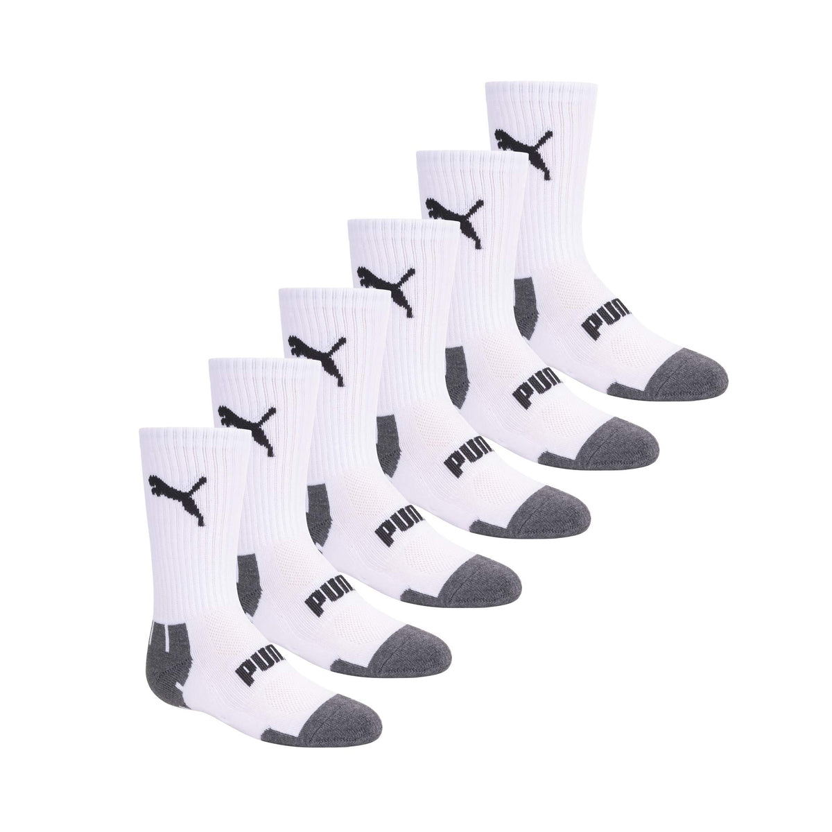 Puma Boys 6 Pack Crew Cut Socks, White/Multi, 911 46-335
