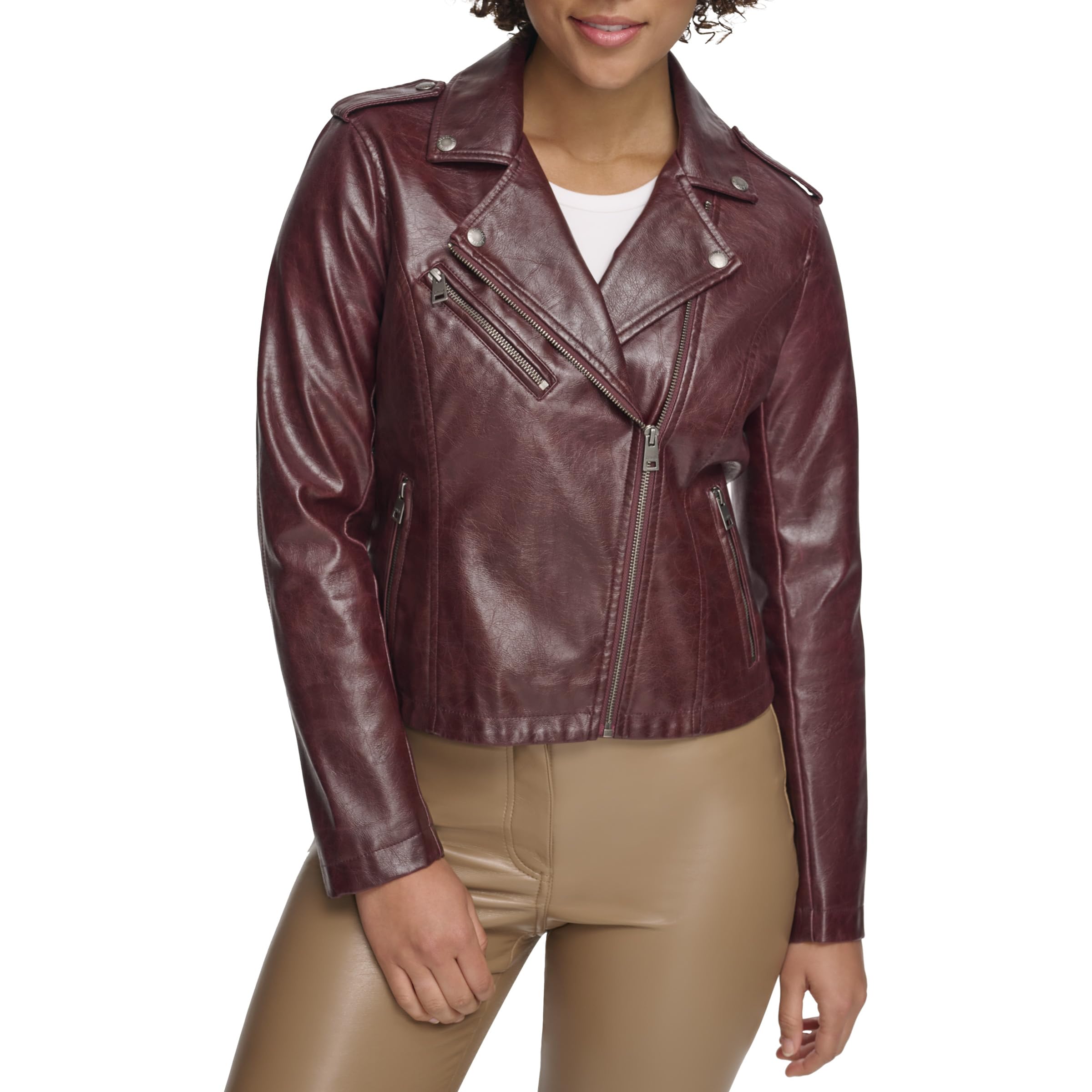 Levi's Women's The Classic Faux Leather Moto Jacket (Regular & Plus Size), Oxblood Gloss Pu, Large