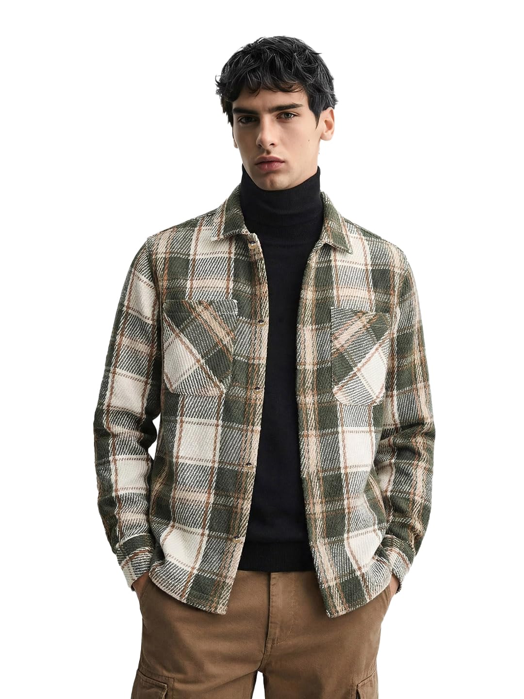 The Indian Garage Co Mens Regular Fit Cutaway Collar Long Sleeves Checkered Sweater