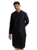 Manyavar Mens Art Silk Jacquard|Cutwork Kurta Pyjama Set (Blue,XXL)