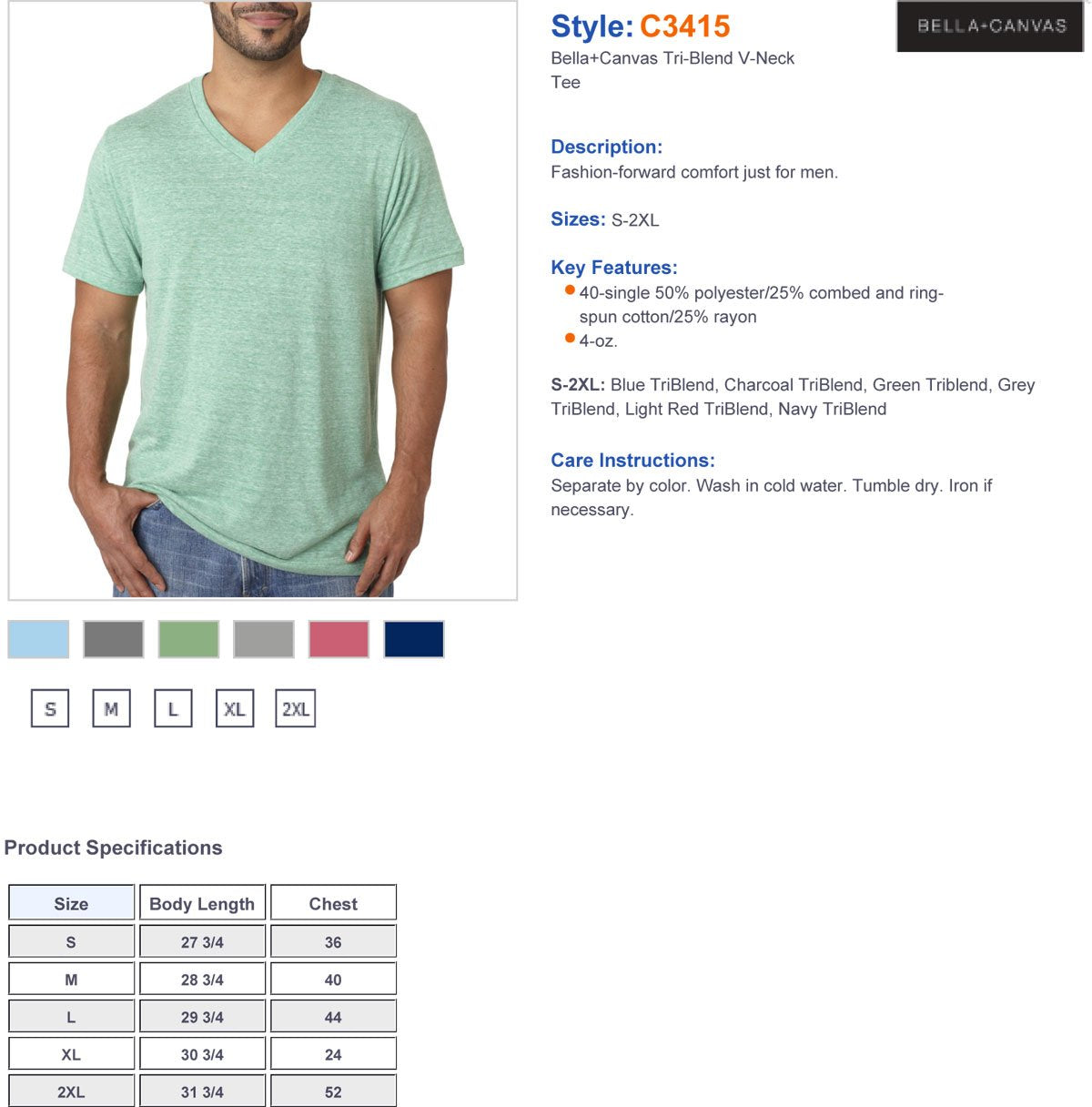 Unisex Triblend V-Neck T-Shirt - BLUE TRIBLEND - S(D0102H7W796)