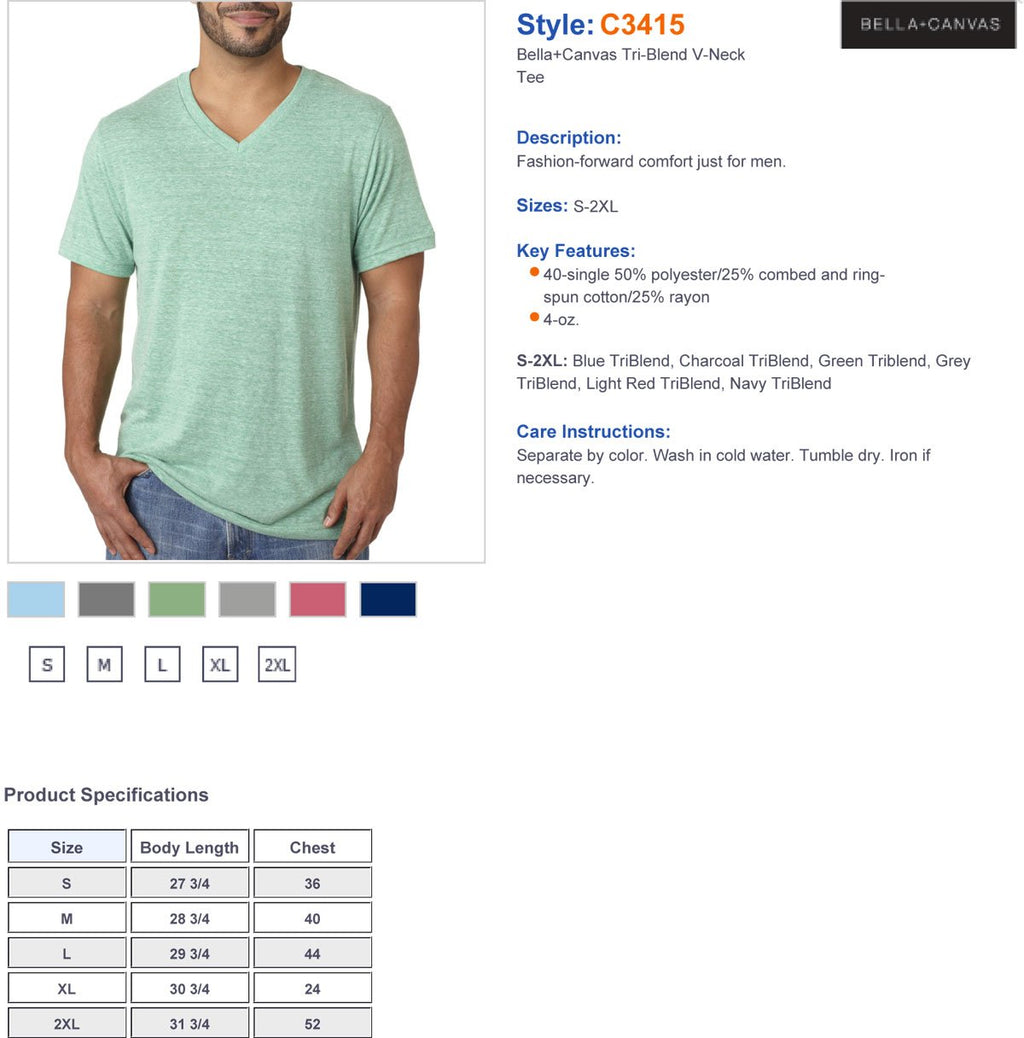 Unisex Triblend V-Neck T-Shirt - BLUE TRIBLEND - S(D0102H7W7gJ)