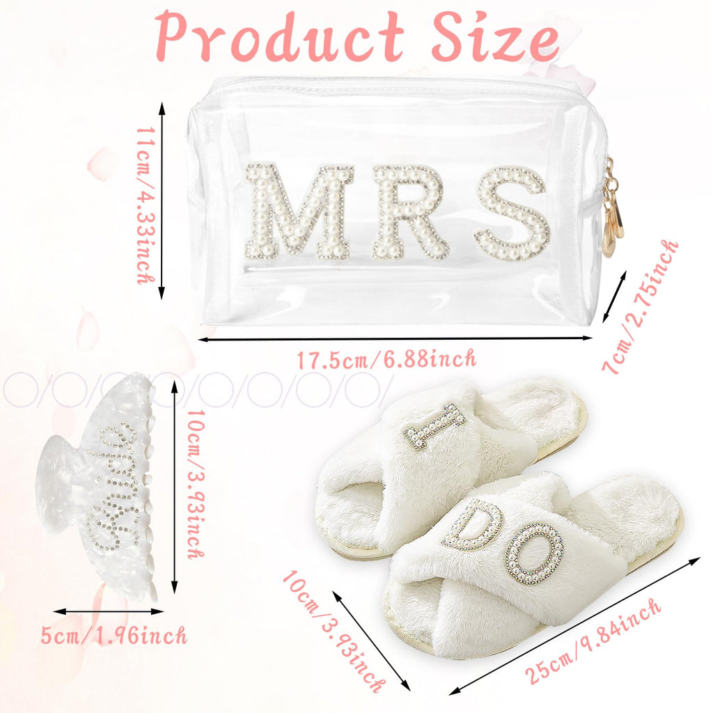 Bride To Be Gift Set Includes I Do Bride Slippers Clear Mrs Makeup Bag Bride Cosmetic Bag Clear Makeup Pouch Toiletry Bag Bride