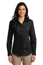 Port Authority Women's Long Sleeve Carefree Poplin Shirt, Deep Black, XXXX-Large