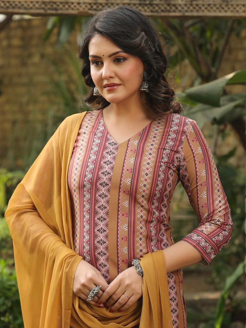 ANNI DESIGNER Ladies Rayon Blend Straight Print Kurta with Trousers and Dupatta, multi-coloured, S