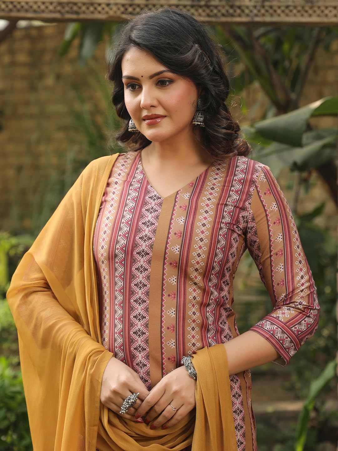 ANNI DESIGNER Ladies Rayon Blend Straight Print Kurta with Trousers and Dupatta, multi-coloured, S