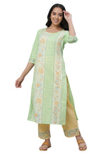 Aurelia Green Floral Printed Printed Cotton Straight Long Kurta For Women