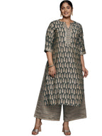Extra Love By Libas Womens Printed Silk Blend Straight Kurta With Palazzos