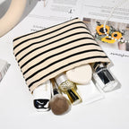 SOIDRAM 2 Pieces Makeup Bag Large Stripe Cosmetic Bag Capacity Canvas Mix Travel Toiletry Bag Organizer Cute Makeup Brushes Aest