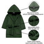 V.&GRIN Boys Fleece Robe, Hooded Toddler Soft Fuzzy Bathrobe for Kids 3-14 Years(Olive Green 5-6)