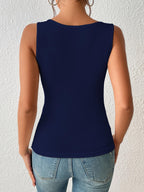Sugathari Womens Navy Blue Cut Out Asymmetrical Neck Rib Knit Jeans Korean Trendy Tank Western Tops for Women Stylish (T-Shirt