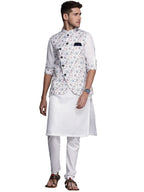 Manyavar Kurta Jacket Set For Men, Full Sleeves Mandarin Collar Ethnic Wear Jacket Set For Festival, Wedding, Party Blended Visc
