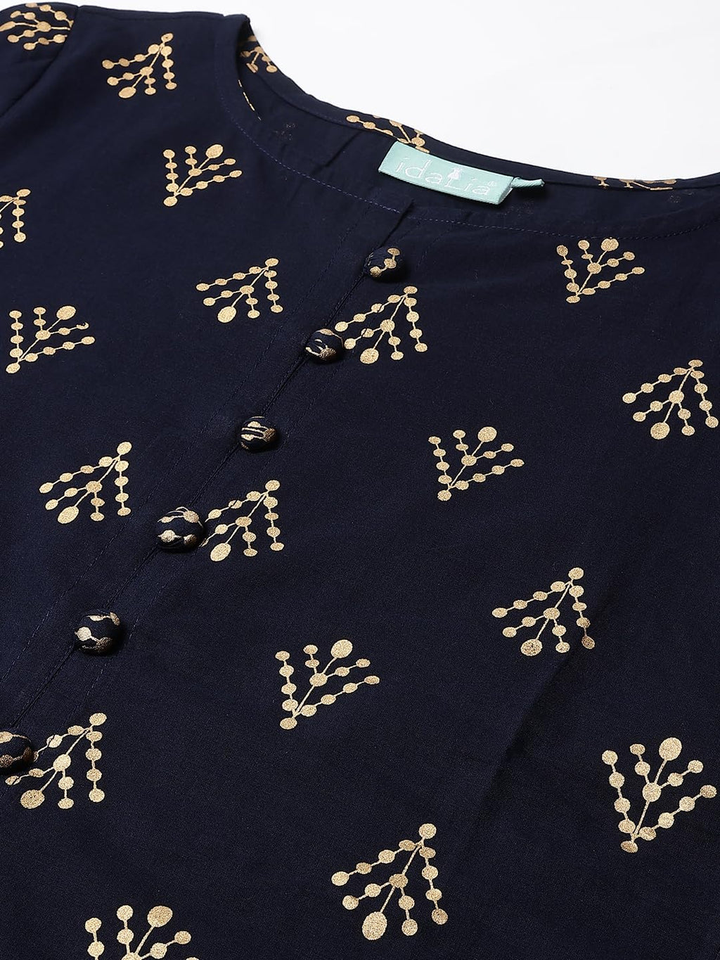 Idalia Cotton Printed A-Line Kurta Set With Skirt - Long Kurta With Skirt - Skirt And Kurta Set For Wedding, 3/4Th Sleeve, Round Neck, Calf Length