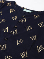 Idalia Cotton Printed A-Line Kurta Set With Skirt - Long Kurta With Skirt - Skirt And Kurta Set For Wedding, 3/4Th Sleeve, Round Neck, Calf Length