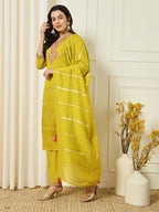 Rieka WomenS Ethnic Embroidered Kurta Set With Dupatta | Straight Kurta Pant Set For Women | 3/4-Length Sleeves, V-Neckline (Le