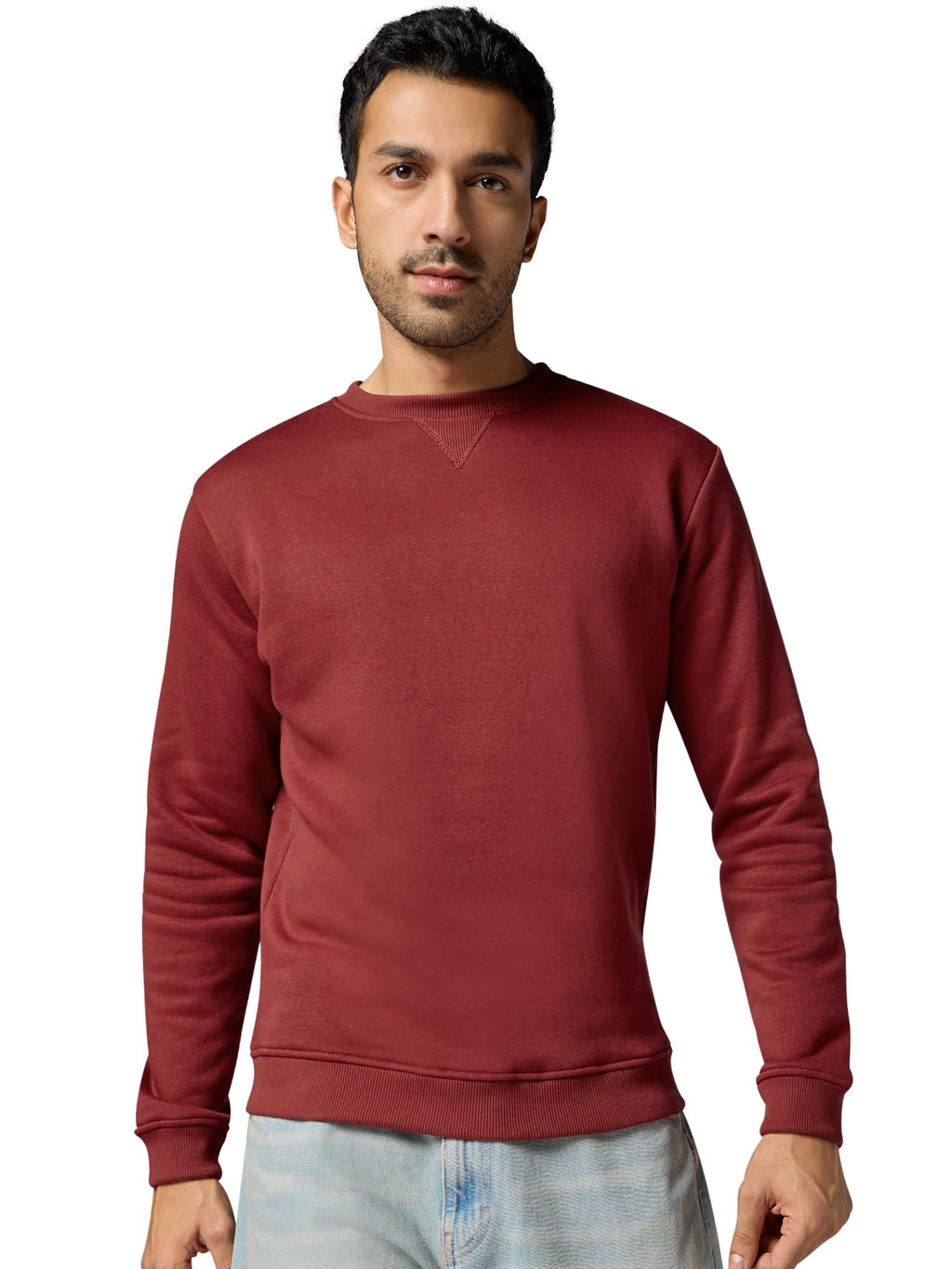 XYXX Mens Cotton Blend Round Neck XY_MB15_Sweatshirt_Auburn Red