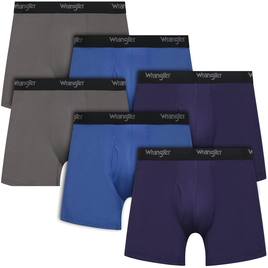 Wrangler - Mens Cooling Boxer Briefs - Mens Boxer Brief Underwear 6 Inseam for Men Pack of 6 | Comfort Stretch Boxer Briefs for 