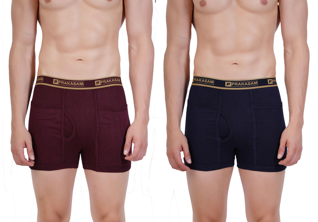 PRAKASAM COTTON -Marlow Mens 100% Pure Combed Cotton Outer Elastic Pocket Trunks (Pack of 2)