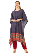 Navy Blue Muslin Printed Kaftan Suit