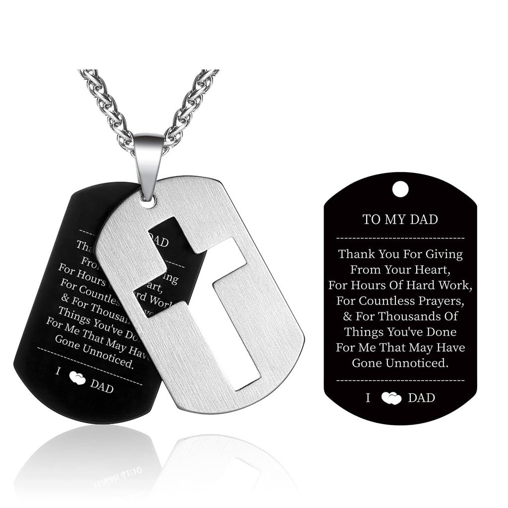 P.Blake Dog Tag Cross Necklace for Father Dad Daddy Stainless Steel Cross Pendant Christian Religious Jewelry Christmas Fathers