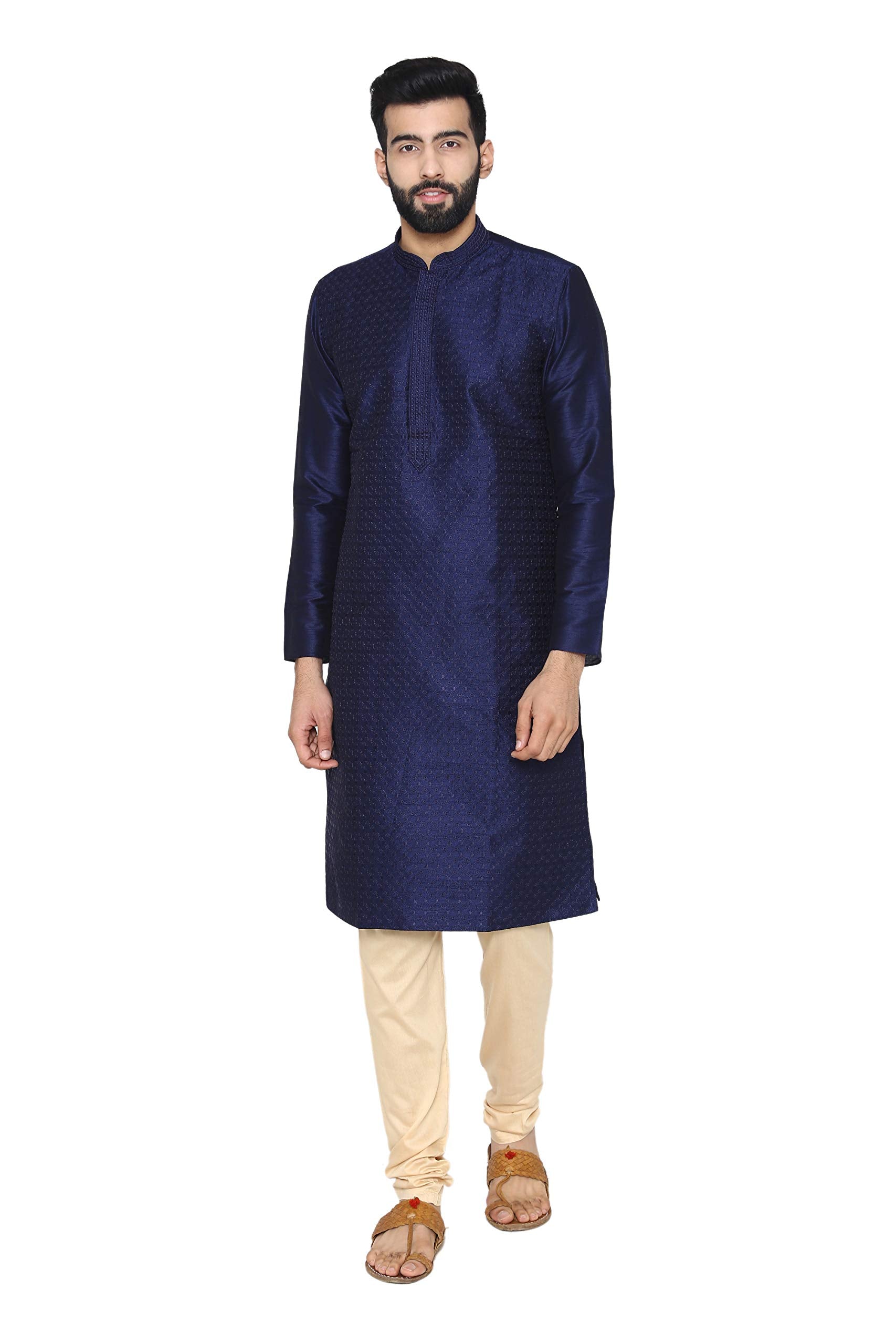 Manyavar Mens Kurta Pyjama (S952612-306-M_Blue_Medium)