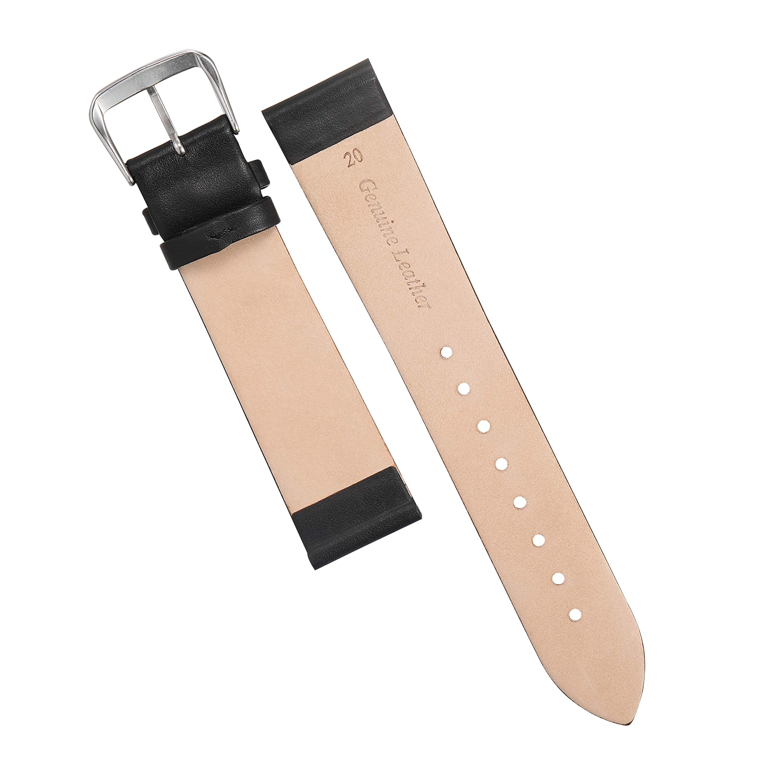 EACHE 18mm Leather Watch Bands Black Classical Ultrathin Leather Watch Straps for Women Men Black Color with Silver Buckle