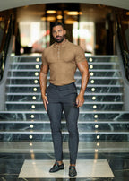 Muscle Polo Shirts for Men Slim Fit Short Sleeve Golf Shirts Men Dry Fit Shirts Casual Stylish Clothes Khaki