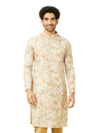 Manyavar Mens Pearled Ivory White Floral Printed Kurta (XL)
