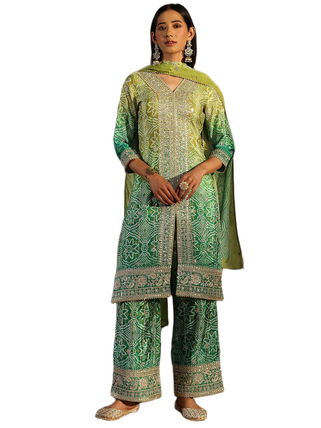 Libas Printed Chinon Straight Kurta With Palazzos And Dupatta-51656Xxl