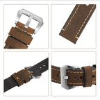 EACHE Mens Watch Band, 20mm Crazy Horse Genuine Leather Handmade Watchband,Watch Straps in Dark Brown-Silver Hardware