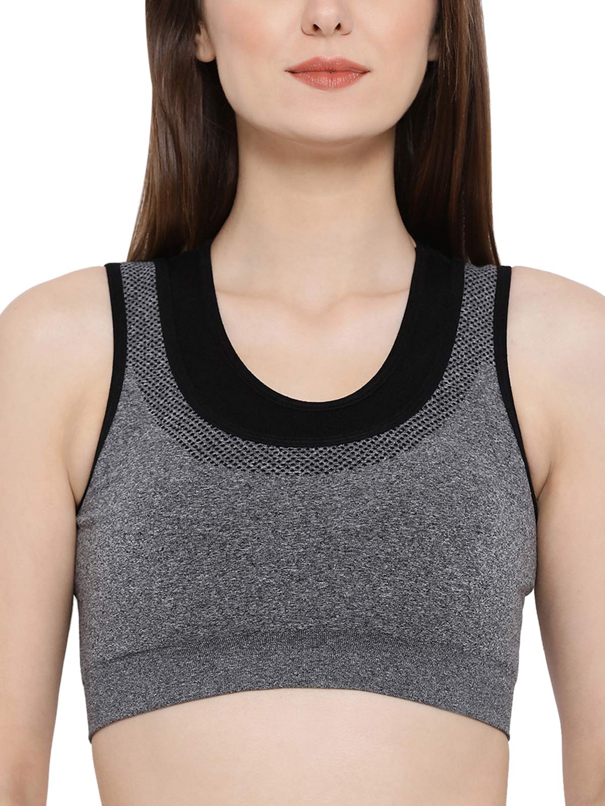 Clovia Womens Cotton Padded Wire Free Sports, Seamless Bra (BR1867P05XXL_Grey_2XL)