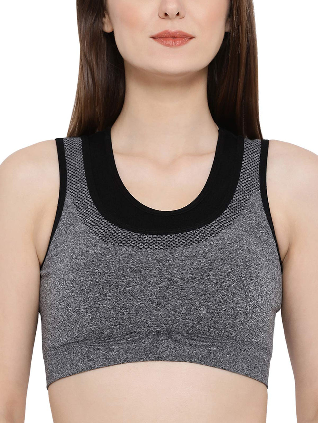 Clovia Womens Padded Seamless Sports Bra with Racerback (BR1867P05_Grey_S)
