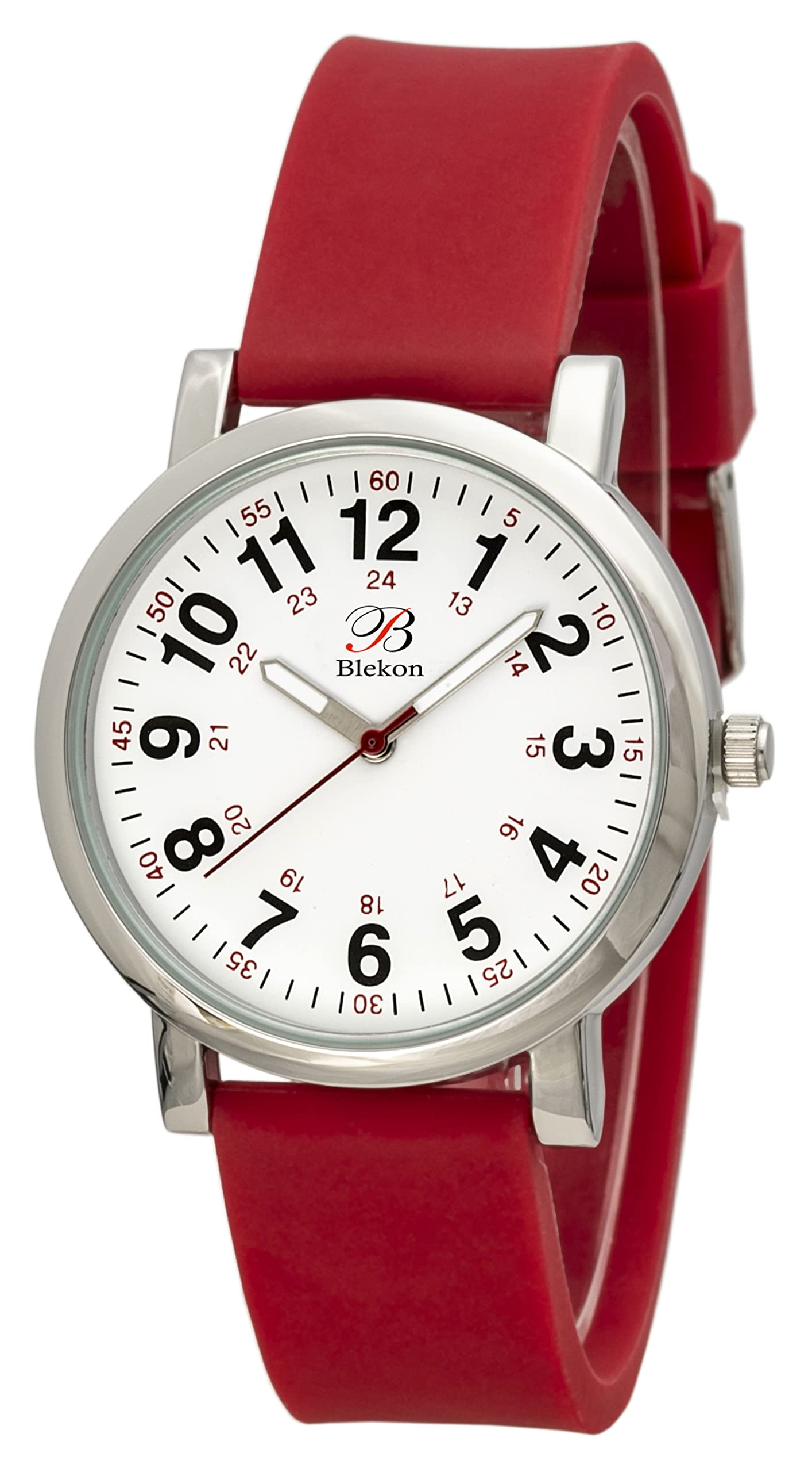 Blekon Original Nurse Watch - Medical Scrub Colors, Easy Read Dial, Second Hand, Water Resistant Watch (RED)