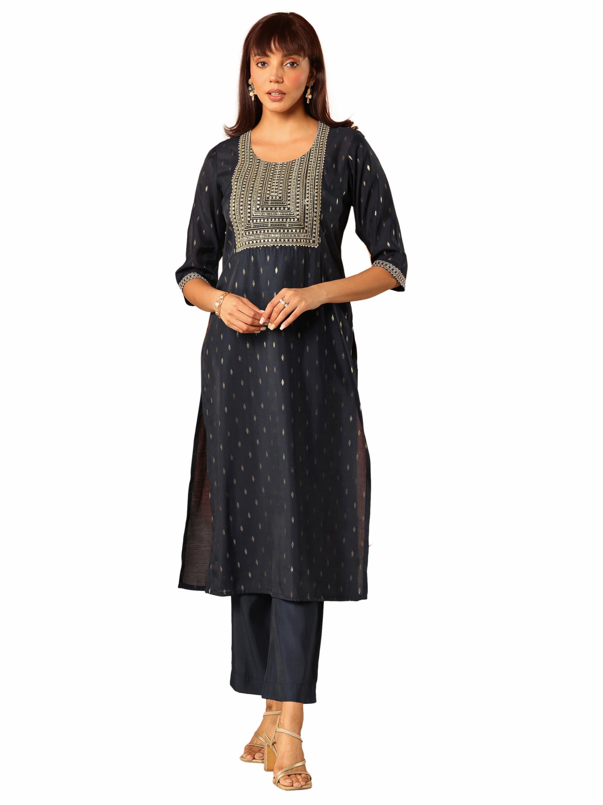 Gerua by Libas Embroidered Silk Blend Straight Kurta With Trousers